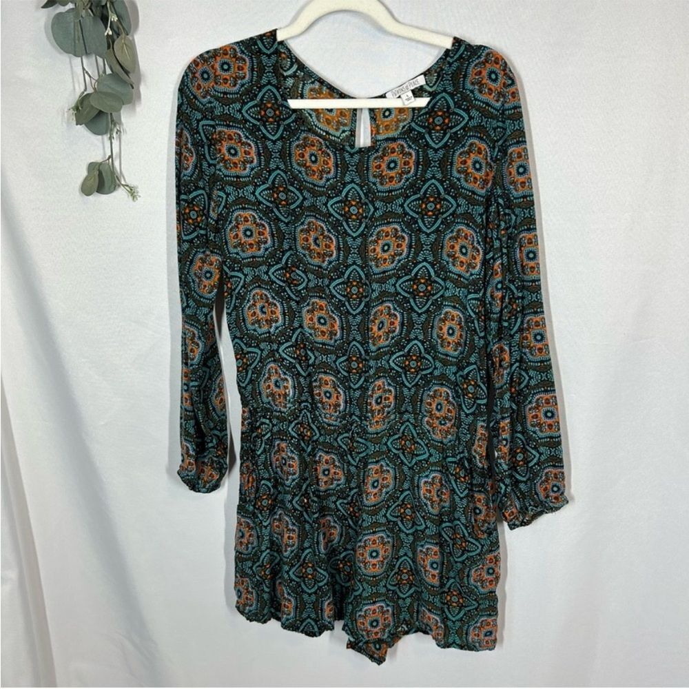 Patrons of Peace | Long Sleeve Open Back Romper Boho Teal‎ Women’s Size M - Picture 2 of 11
